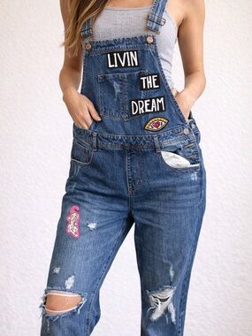 Women’s Blue Denim Overalls - Livin The Dream Patch